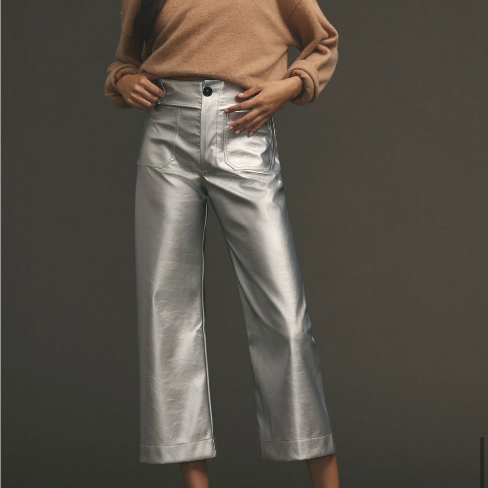 Silver Metallic Wide-Leg Pants
